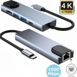 HUB USB- C to HDTV 5 in 1. (HDTV+ 2 USB 3.0+ TYPE-C+ LAN) серый HUB USB- C to HDTV 5 in 1. (HDTV+ 2 USB 3.0+ TYPE-C+ LAN) серый