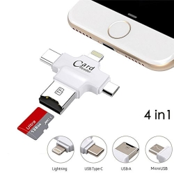 Card-Reader 4 в 1 OTG, Type-C/ USB-A/ Lightning/ Micro USB, белый