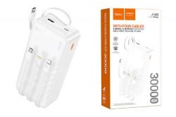 Внешний аккумулятор Power Bank 30000 mAh HOCO J146B, с встроенными кабелями, белый