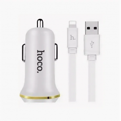 Автомобильный адаптер HOCO Z1 (2100mAh) с кабелем Lightning, белый