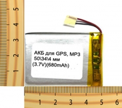 АКБ универсальная на проводах 50/ 34/ 4 мм (3.7V, 680 mAh)