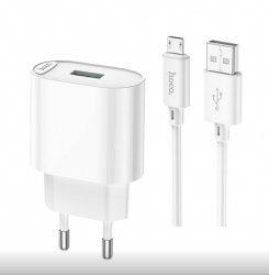 Сетевой адаптер HOCO C109A, 1USB, 10.5W, 2.1A, с кабелем Micro USB, белый