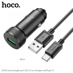 Автомобильный адаптер HOCO Z49A Level single port QC3.0 car charger set + кабель Type-C, черный Автомобильный адаптер HOCO Z49A Level single port QC3.0 car charger set + кабель Type-C, черный
