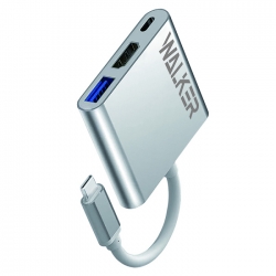 Разветвитель USB HUB WALKER WHUB-35, 3в1, серый
