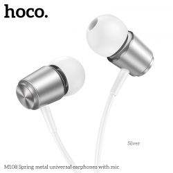 Наушники HOCO M108 Spring metal с микрофоном, серебристые Наушники HOCO M108 Spring metal с микрофоном, серебристые