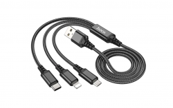 USB кабель HOCO X76 3 в 1 Super charging (Micro - Lightning - Type-C) (100см. 2.0A), черный