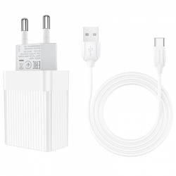 Сетевой адаптер BOROFONE BA47A Mighty speed QC3. 0 с кабелем Type-C, белый Сетевой адаптер BOROFONE BA47A Mighty speed QC3. 0 с кабелем Type-C, белый