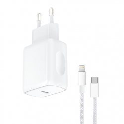 Сетевой адаптер WALKER WH-39, 3A, 25W, USB-C, PD + кабель Lighning, белый