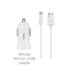 Автомобильный адаптер HOCO Z2 USB (1500mAh) с кабелем Micro USB, белый Автомобильный адаптер HOCO Z2 USB (1500mAh) с кабелем Micro USB, белый