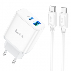 Сетевой адаптер HOCO C105A Stage dual port PD20W+QC3.0 с кабелем Type-C to Type-C, белый Сетевой адаптер HOCO C105A Stage dual port PD20W+QC3.0 с кабелем Type-C to Type-C, белый