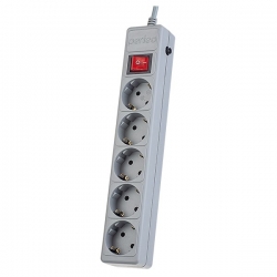 Сетевой фильтр Perfeo Power+ 5 розеток, кабель 5м, серый Сетевой фильтр Perfeo Power+ 5 розеток, кабель 5м, серый