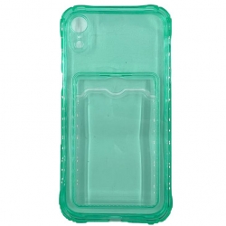 Чехол силиконовый с кармашком iPhone XR прозрачный мятный