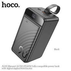 Внешний аккумулятор Power Bank 90000 mAh HOCO J123D Element 22.5W + PD20W, черный Внешний аккумулятор Power Bank 90000 mAh HOCO J123D Element 22.5W + PD20W, черный