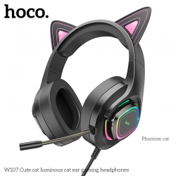 Проводные внешние наушники HOCO W107 Cute cat luminous cat ear gaming headphones, призрачный кот Проводные внешние наушники HOCO W107 Cute cat luminous cat ear gaming headphones, призрачный кот