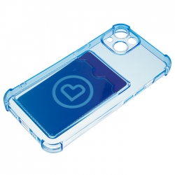 Чехол силиконовый с визитницей iPhone 15, прозрачный голубой