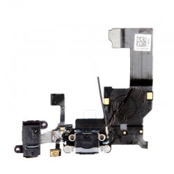 Шлейф iPhone 5 с разъемом зарядки и гарнитуры, черный