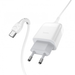 Сетевой адаптер HOCO C72Q USB (2.4A) QC3.0 / 18W с кабелем Type-C, белый Сетевой адаптер HOCO C72Q USB (2.4A) QC3.0 / 18W с кабелем Type-C, белый