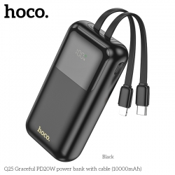 Внешний аккумулятор Power Bank 10000 mAh HOCO Q25 PD20W встроенные кабели для iPhone и TypeC, черный