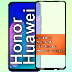 Защитное стекло Huawei P40 Lite/ P40 Lite E/ Nova 7i/ Y8s/ Honor 9C HD+, черное (тех упаковка)