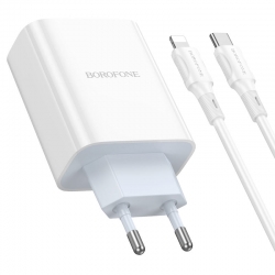 Сетевой адаптер BOROFONE BA73A Young PD35W dual port (2C) + кабель Type-C To Lightning, белый Сетевой адаптер BOROFONE BA73A Young PD35W dual port (2C) + кабель Type-C To Lightning, белый