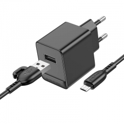 Сетевой адаптер BOROFONE BAS11A Erudite (1 USB, 2.1A) с кабелем Micro, черный Сетевой адаптер BOROFONE BAS11A Erudite (1 USB, 2.1A) с кабелем Micro, черный