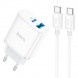 Сетевой адаптер HOCO C105A Stage dual port PD20W+QC3.0 с кабелем Type-C to Type-C, белый