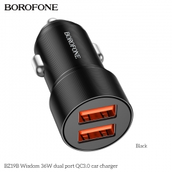 Автомобильный адаптер BOROFONE BZ19B  Wisdom 36W dual port QC3.0 car charger, черный