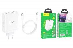 Сетевой адаптер HOCO N31 PD100W+QC3.0, 4USB-C с кабелем Type-C-Type-C, белый Сетевой адаптер HOCO N31 PD100W+QC3.0, 4USB-C с кабелем Type-C-Type-C, белый