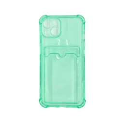 Чехол силиконовый противоударный с визитницей iPhone 13 прозрачный, зеленый