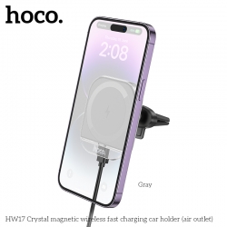 Держатель автомобильный с беспроводной зарядкой HOCO HW17 Crystal magnetic wireless, серый