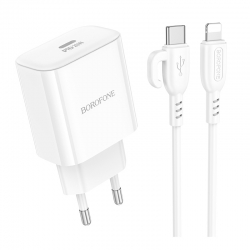 Сетевой адаптер BOROFONE BA81A PD20W single port + кабель Type-C To Lightning, белый Сетевой адаптер BOROFONE BA81A PD20W single port + кабель Type-C To Lightning, белый