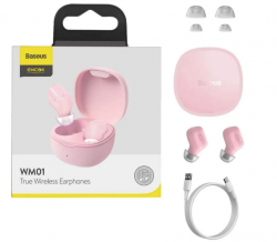 Беспроводные наушники BASEUS Encok True Wireless Earphones WM01 Bluetooth (60 mAh), розовые