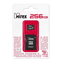 Карта памяти MicroSDXC Mirex 256 GB класс 10 (UHS-I, U3) с адаптером Карта памяти MicroSDXC Mirex 256 GB класс 10 (UHS-I, U3) с адаптером