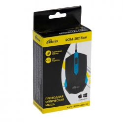 Мышь компьютерная проводная Ritmix ROM-202 USB, синяя Мышь компьютерная проводная Ritmix ROM-202 USB, синяя