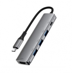 Разветвитель адаптер Type-C HUB Acefast J16 5 в 1 (HDMI 4К, USB х3 (3.0), Type-C) серый