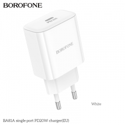 Сетевой адаптер BOROFONE BA81A PD20W single port, белый