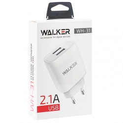 Сетевой адаптер WALKER WH-31, 2.1А, 10,5Вт, USB + 2, белый