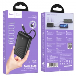 Внешний аккумулятор Power Bank 10000 mAh HOCO J134A, с кабелем Lightning, черный Внешний аккумулятор Power Bank 10000 mAh HOCO J134A, с кабелем Lightning, черный