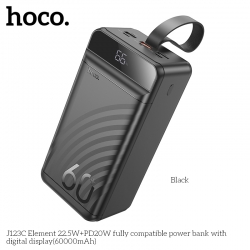 Внешний аккумулятор Power Bank 60000 mAh HOCO J123C Element 22.5W + PD20W, черный Внешний аккумулятор Power Bank 60000 mAh HOCO J123C Element 22.5W + PD20W, черный