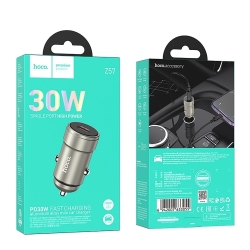 Автомобильный адаптер HOCO Z57 Glorious PD30W Type-C/5V/3A, серый