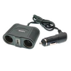 Разветвитель розетки автоприкуривателя OLESSON 1645 (2 гнезда, 1 USB, 100W) на проводе, черный Разветвитель розетки автоприкуривателя OLESSON 1645 (2 гнезда, 1 USB, 100W) на проводе, черный
