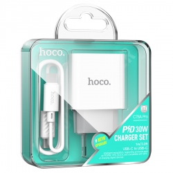 Сетевой адаптер HOCO C76A Pro USB-C PD 30W, 3A, QC3.0 + Type-C to Type-C, белый Сетевой адаптер HOCO C76A Pro USB-C PD 30W, 3A, QC3.0 + Type-C to Type-C, белый