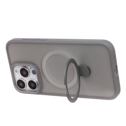 Чехол силиконовый MagSafe iPhone 15 Pro Max, с кольцом подставкой, серый
