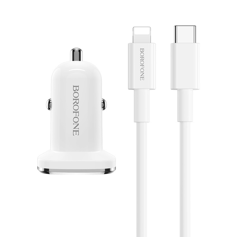 Автомобильный адаптер BOROFONE BZ12B Lasting power port QC 3.0 кабель Lightning на USB-C, белый