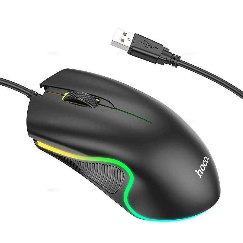 Мышь компьютерная проводная HOCO GM19 Enjoy gaming luminous wired mouse, черная