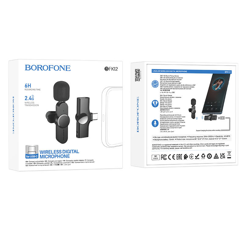 Микрофон петличный беспроводной BOROFONE BFK12 (Type-C), черный