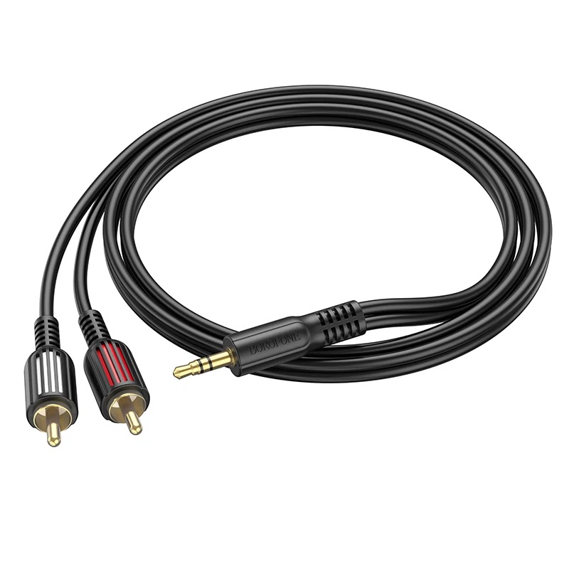 Кабель AUX джек 3,5 выход/2 RCA выход BOROFONE BL11 (150см) удлинитель, черный