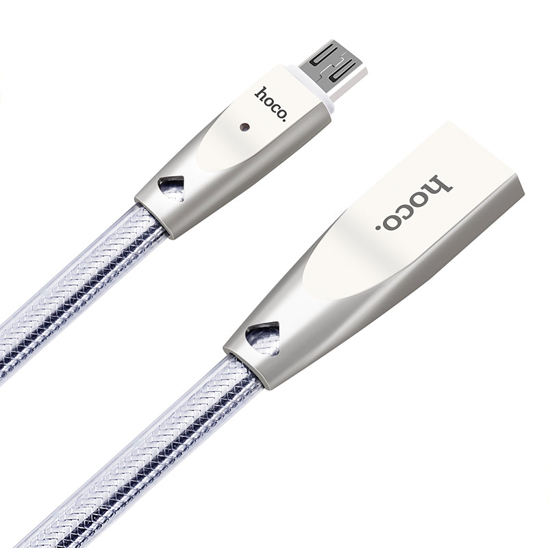 USB кабель micro USB HOCO U9 Zinc alloy jelly braid (120см. 2.4A), серый