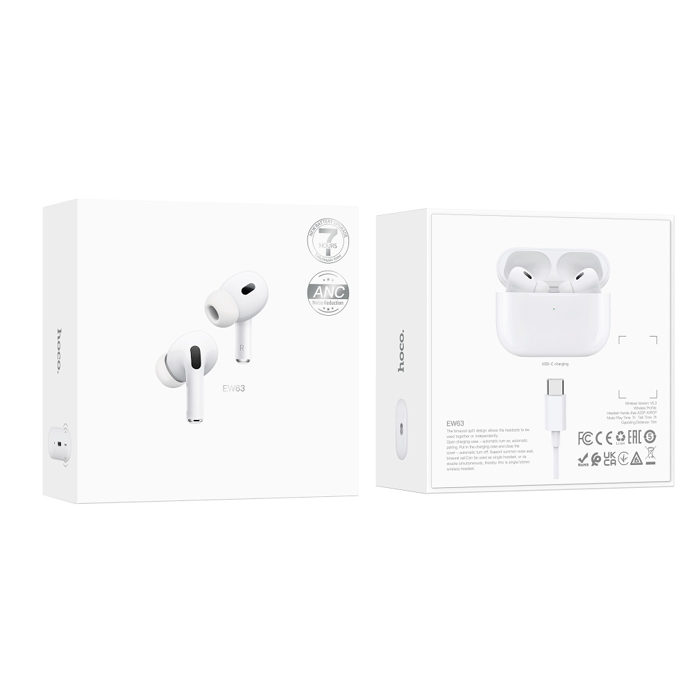 Беспроводные наушники HOCO EW63 Bluetooth True wireless ANC noise reduction BT headset, белые
