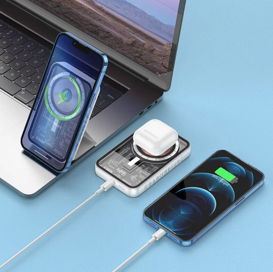 Внешний аккумулятор Power Bank 10000 mAh HOCO Q10A Transparent discovery edition 20W, MagSafe, белый